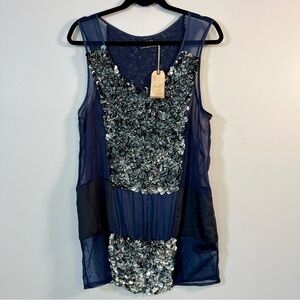 AllSaints Women’s Graffiti Sequin
Embellished Mini Dress Sz. 8 Navy Black Sheer